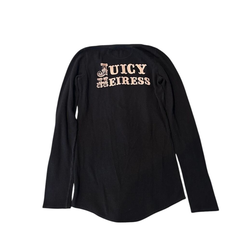 Y2K Juicy Couture Black “Juicy Heiress” Waffle Knit Long Sleeve Top.SOLD